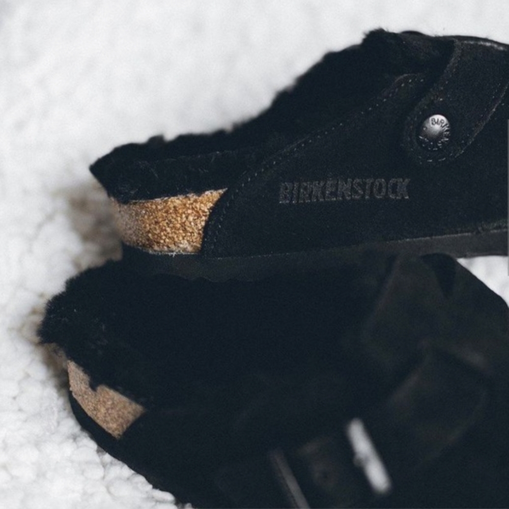 Birkenstock suede fur clogs